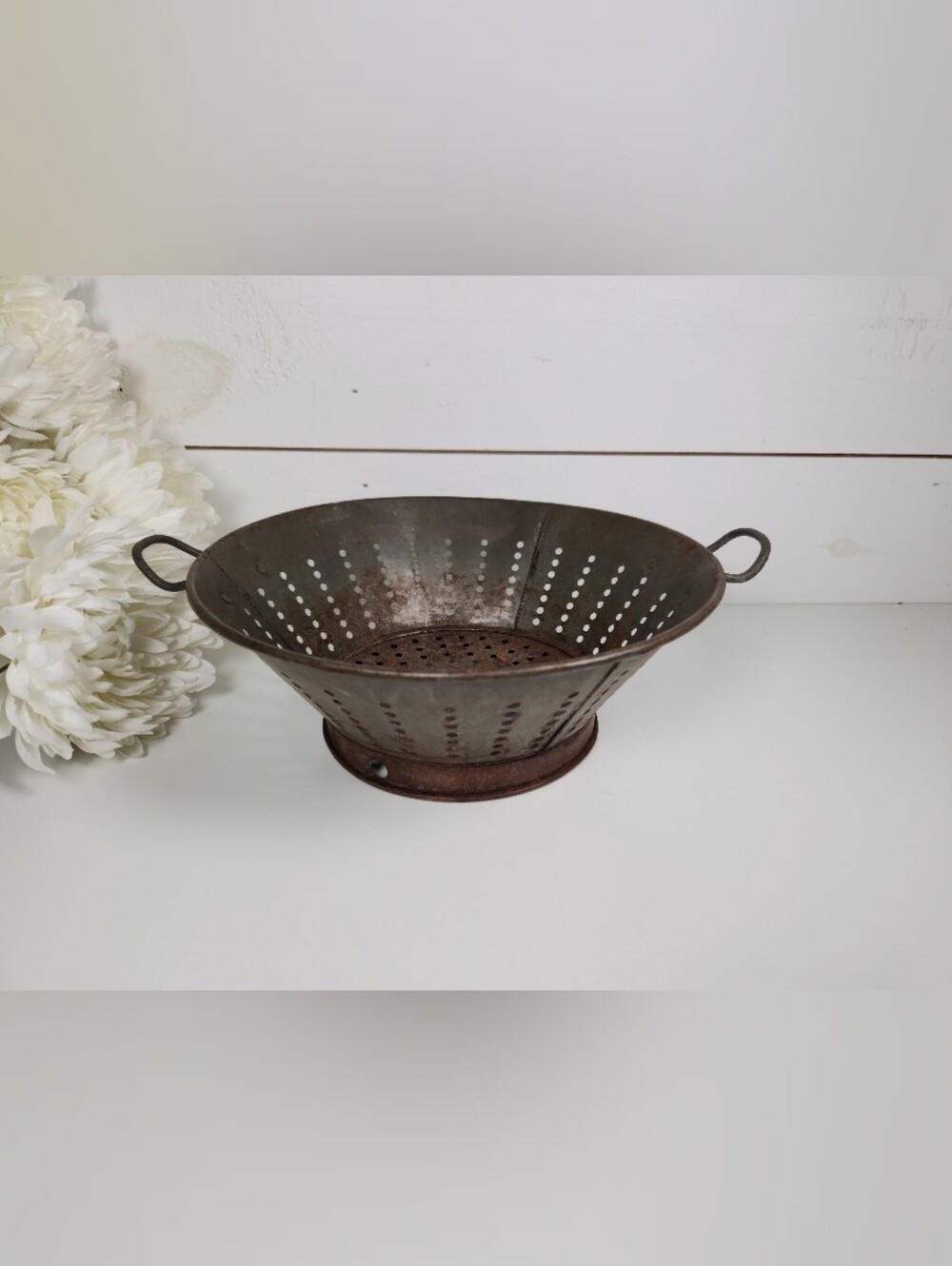 Vintage Metal Colander Strainer | Rustic Farmhouse | Primitive Decor | Country